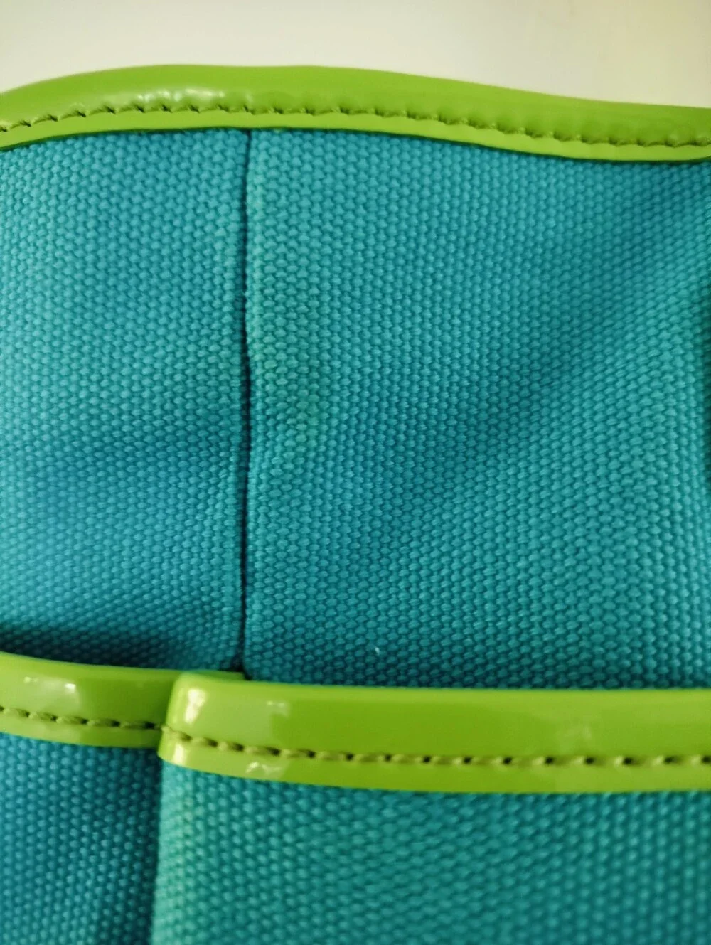 Kate Spade New York Vintage Canvas Utility Tote Turquoise Lime Green Patent Trim